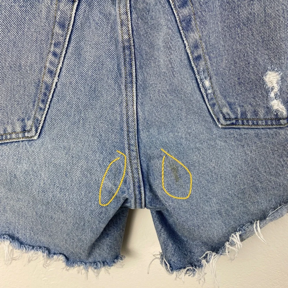 AGOLDE Parker Long Distressed Button Fly Blue Shorts Women’s size 28 - Picture 9 of 15